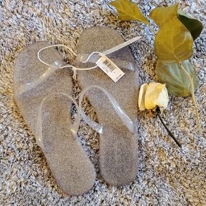 Silver Shimmer Flat Sandals with Thong Design